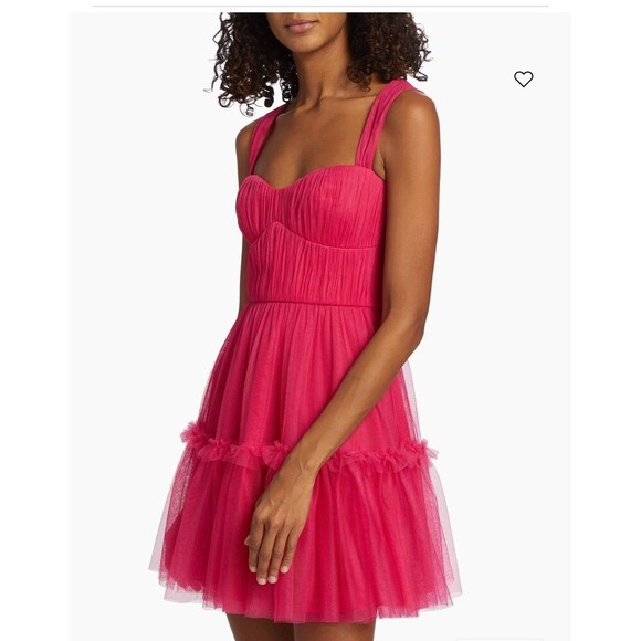 ML MONIQUE LHUILLIER  Azalea Tulle Mini Dress Size 12 Pink NEW Party Ruffle GNO - Picture 9 of 16